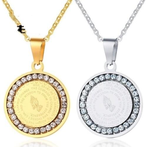 Personality Fashion Classic Zircon Prayer English Scripture Pendant Men Women Unisex Necklace Gold Steel Religious Ornaments