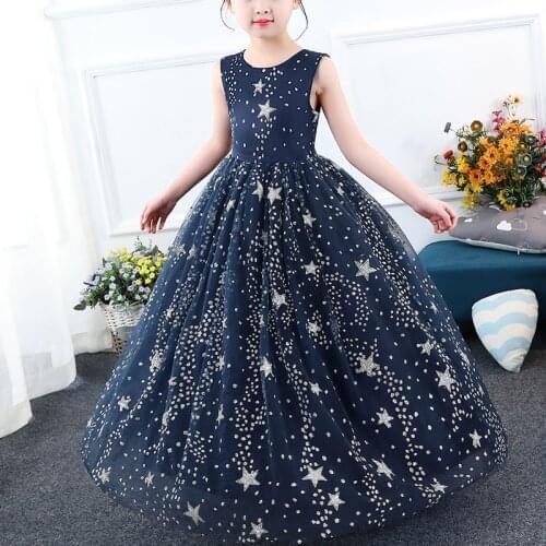 Kids Long Dresses For Girls Wedding Party Frock Star Pattern Gown Princess Summer Childrens Tutu Mesh Dress