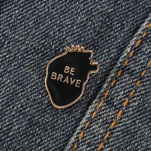 Punk Black Heart Brooches Organ BE BRAVE Cartoon Enamel Pins Dark Creative Fashion Jewelry for Doctors Lapel Jackets Gift Badges