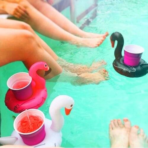 Flamingo Swan Inflatable Drink Holder Pool Party Supply Float Accessories Kids Adults Bath Toys Unicorn Donut Swimming Rings