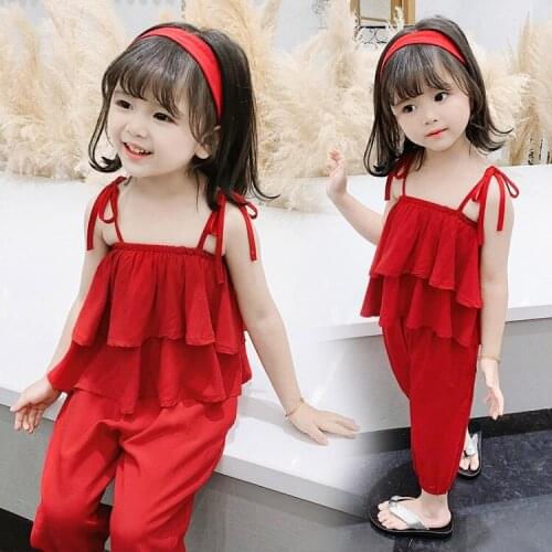 Hot Red Summer Girls Clothing Sets Girls Sleeveless T-shirt+Casual Pants Chiffon Girl Clothes 2 4 6 8Years back to school outfit