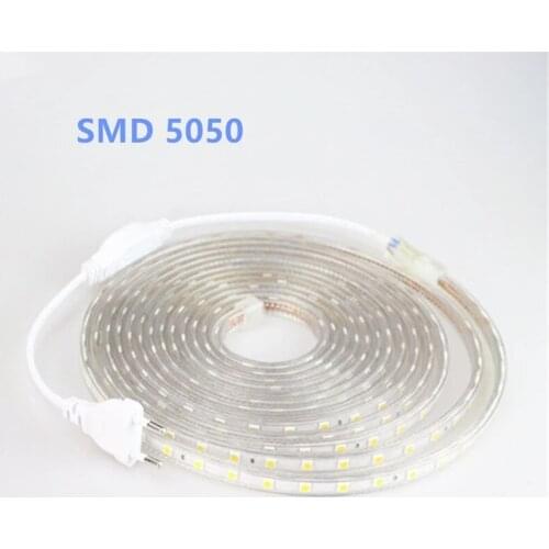 5050 Flexible LED Strip light AC220V 60leds/m Waterproof IP67 Led Tape LED Light With EU Power Plug 1M/2M/3M/8M/9M/10M/20M