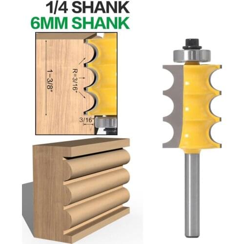 1pc 1/4"shank 6mm shank High Quality Triple Bead Column Molding Router Bit Tenon Cutter Woodworking Milling Cutters