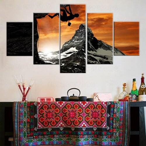 Canvas Painting Mountain Rock climbing Black 5 Pieces Wall Art Painting Modular Wallpapers Poster Print Home Decor