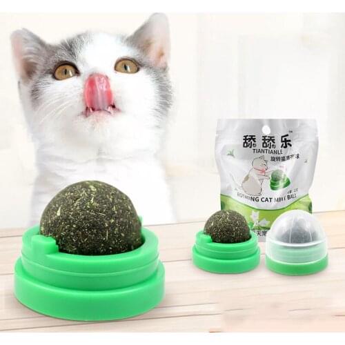 Cat Catnip Ball Mint Balls Kitten Teeth Grinding Edible Safe Healthy Rotating Pet Chew Toys Suction Cups Tooth Cleaning Candy