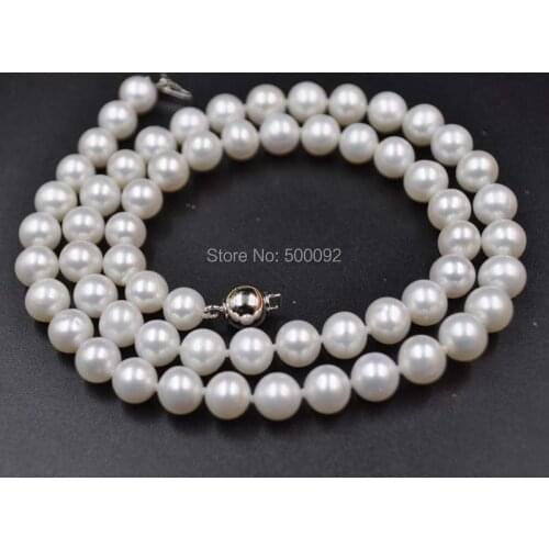 AA+ 6.5-7MM ROUND NATURAL white FRESHWATER PEARL NECKLACE BALL CLASP