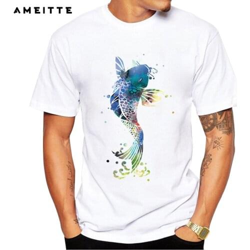 Retro Koi Fish T-Shirt Summer Mens Customied Fish Printed T Shirt Fashion Popular Novelty Short Sleeve Tops Tee