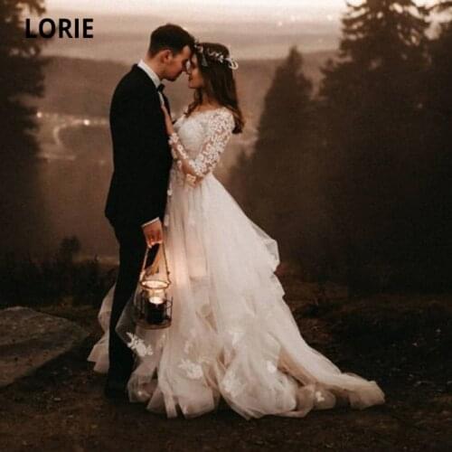 LORIE Elegant Wedding Dresses Long Sleeve Wedding Gown Appliques Lace Floor Length Princess Bridal Dress suknia ślubna