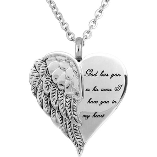 Angel Wings Heart Pendant Cremation Keepsake Urn Necklace For Ashes for Women Stainless Steel Memorial Jewelry Funeral Mementos