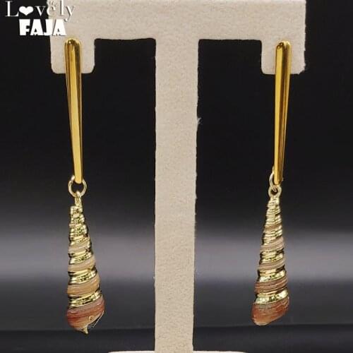 Fashion Long Shell Stainless Steel Earrings for Women Gold Color Stud Earrings Jewelry boucle d'oreille femme E612812S03