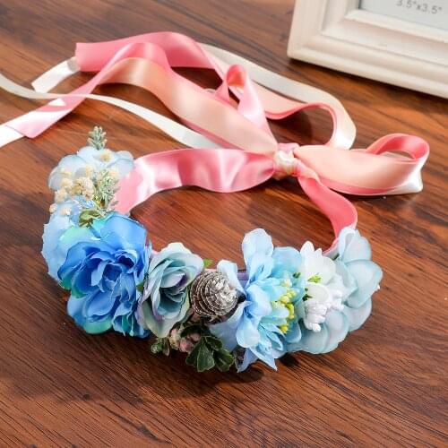 MOLANS 2020 New Bohemian Floral Bridal Headband Pink Streamers Wedding Belts Photo Shoot Dress Gown Belt Hair Accessories