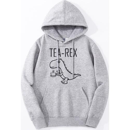 Tea Rex Hoodies For Men Funny Cartoon Print Hoody Jurassic Dinosaur Drink Coffee Jackets New Style Hip Hop Mens Sweatshirt