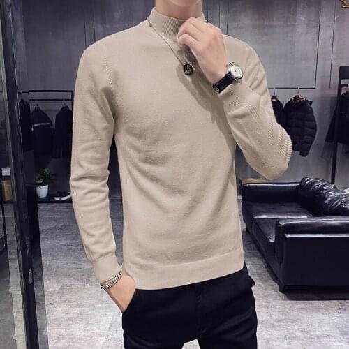 2021 New autumn winter mens fashion Brand casual half high neck wool pullover knit bottoming shirt men solid color Slim sweater