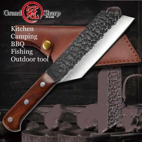 Hand Forged Butcher Knife Full Tang Kitchen Chopper Outdoor Chef Knives High Carbon Steel Meat Cleaver Home Restaurant Tools NEW