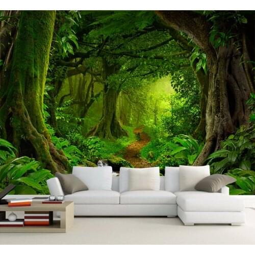 Custom Wallpaper Tropics Forests Waterfall Trees Jungle Nature Modern Forest Path Wall Sticker Living Room Bedroom Mural