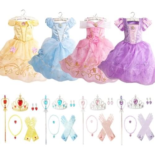 Girl Princess Dress Up With Free Accessories Belle Halloween Costume Kids Snow White Sofia Christmas Dress Girls Party Dress