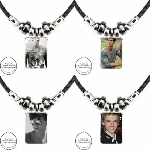 For Unisex Gift The Maze Runner Thomas Sangster Dylan O Ladies Black Leather Bead Pendant Glass Statement Handmade Maxi Necklace