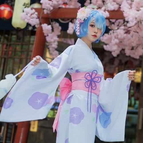 Rem Cosplay Anime Re Life In a Different World from Zero Kimono Costume Rem Bow Headwear Accessories Suit Uniform Party Cos