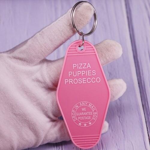 Pizza Puppies Prosecco Pink Keychain Cute Dog Lovers Key Ring Fashion Gift