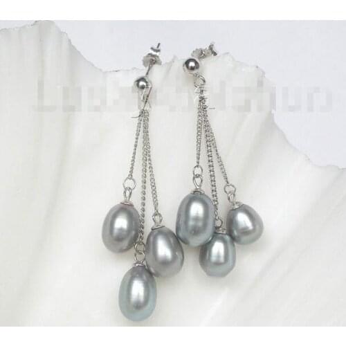 Natural 11mm Dangle Gray Freshwater pearls Earrings