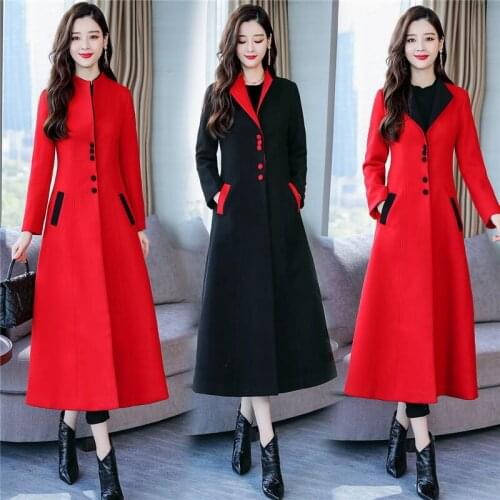 Retro Stand Collar Woolen Coat Womens Mid-length 2020 Autumn and Winter Elegant Office Ladies Woolen Windbreaker Casacos K1300