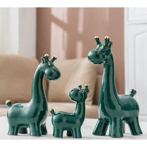 Modern European Green Ceramic Animal Sculpture Home Decoration Accessories for Living Room Office Desk Gifts Figurine