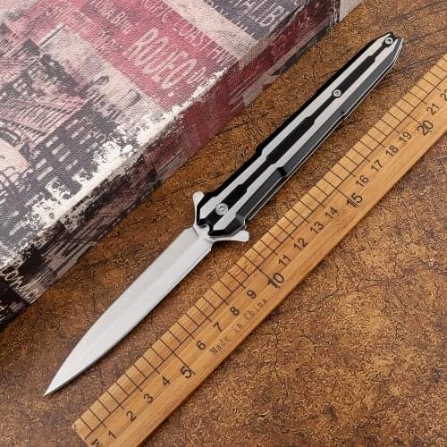 Outdoor tactical aluminum handle 440 knife camping self-defense hunting multifunctional fruit EDC tool small sword folding knife