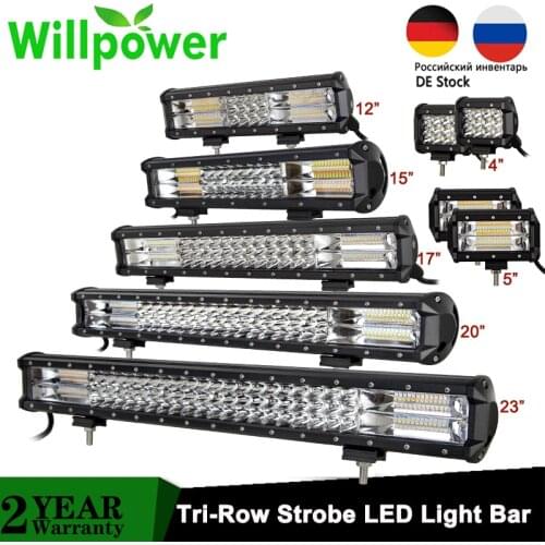 12 15 17 20 23" inch Tri-rows Strobe Flash LED light bar 7D 5 models Dual Color White Yellow offroad 4x4 car light 12V 24V