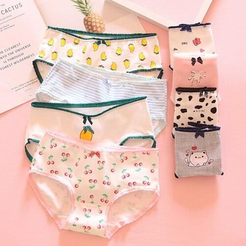 Women Stripe Briefs Cartoon Cute Soft Kawaii Underwear Woman Sexy Panties Ladies Cotton Plus Size Mid-Rise Panties