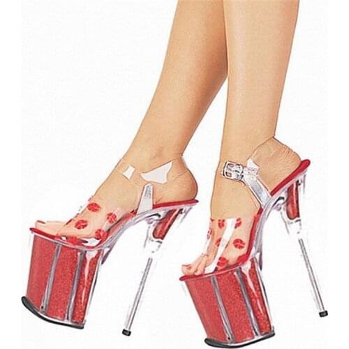 2018 crystal shoes wedding shoes 20cm high-heeled shoes lips sexy sandals 8 Inch Paris Fashion Party Shoes