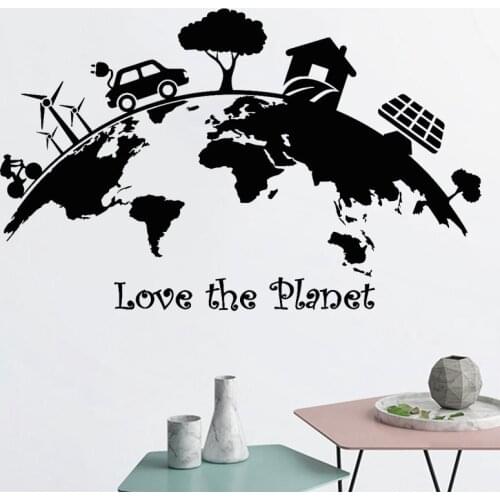 Earth Wall Sticker Love Planet Decal House Trees World Nature Stickers Theme Energy Saving Electricity Solar Home Decor
