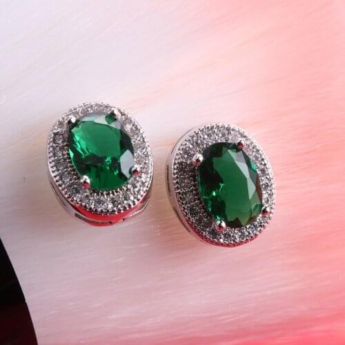 Luxury Elegant Female Wedding Earring Blue Oval Stone 925 Sterling Silver Green Crystal Engagement Earring for Women Jewelry