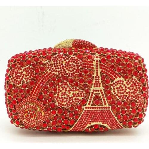 Hollow Out Eiffel Tower Crystal Evening Purse Women Fashion party Minaudiere Handbag Wedding Party Diamond Floral Clutch Bag