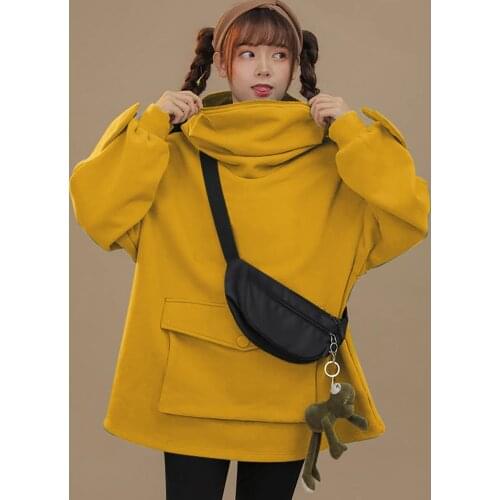 CE Streetwear Creative Stitching Three-Dimensional Cute Design Frog Pullover Pocket Womens Stitching Pocket Cute Sweatshirts