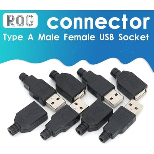 10pcs Type A Male Female USB 4 Pin Plug Socket Connector With Black Plastic Cover Type-A DIY Kits