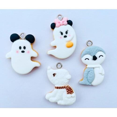 10 PCS Cute Cartoon Animal Series Resin Kawai Pendant Key Chain Necklace Pendant DIY Decoration Accessories A04