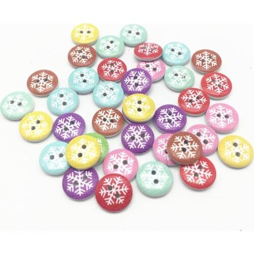 100pcs 15mm Mixed Snowflakes Round Wood Buttons Scrapbooking Decorative 2 Holes Christmas SEWING ACCESSORIES