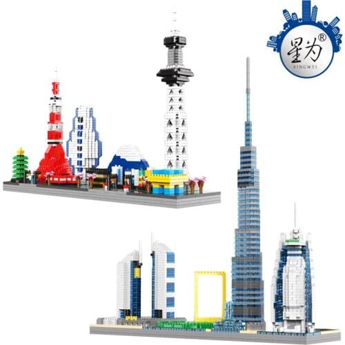 1880pcs+ City Dubai Tokyo Building Block Architecture Mini World Burj Khalifa Tower Tokyo Sky Tree Micro Bricks Toy For Children