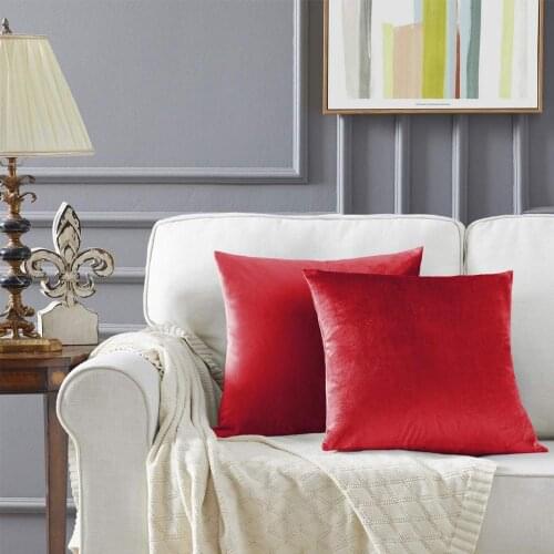 2 Pack Red Decorative Cushion Covers Cases for Sofa Bed Couch Modern Luxury Velvet Home Throw Pillows Covers Silver 30X50