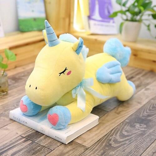 2018 lovely naughty with wings Stuffed Unicorn pillow doll & pink yellow plush toys for children and lovers