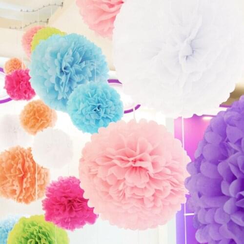5PCS Pompom Paper Tissue Handmade Flower Garland Party Background Wall Rustic Wedding Decor Birthday Party Baby Shower Supplies