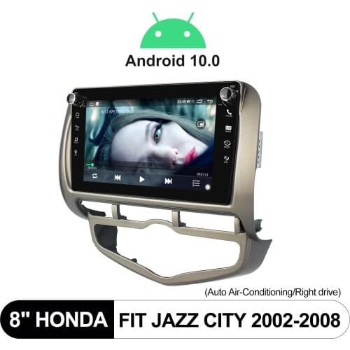 8 Inch Car Radio Stereo Android 10.0 Support Android Auto GPS Naviagtion Carplay For Honda Fit Jazz City 2002-2008(Right Drive)