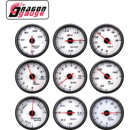 「DRAGON」 60mm Tachometer Boost Voltmeter Air Fuel Ratio EGT Gauge Vacuum Water Temp Oil Press Oil Temp Car Gauge for 12V Car