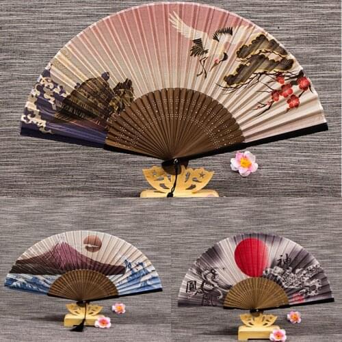 1pc Chinese antique silk folding fan Chinese and Japanese tassel bamboo dance hand home decoration craft gift Decorative Fans