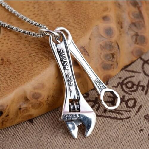 BESTLYBUY Vintage Solid 925 Sterling Silver Wrench Spanner Shaped Pendant for Men Women Without Chain Free Shipping
