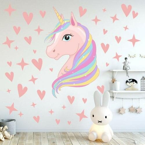 COVPAW Removable Wall Stickers Fairy Unicorn with Gloss Blingbling Lovely Hearts Girls Kids Home Room Decor Wall Decals Nursery