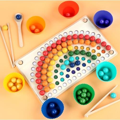 Wooden Beaded Game Puzzle Montessori Educational Color Sorting Learning Toys