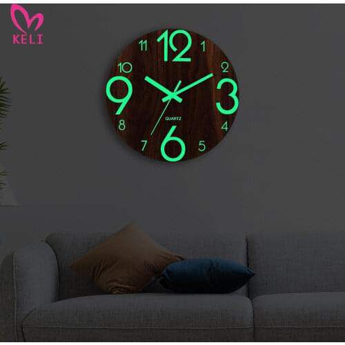 Wooden Wall Clock Luminous Number Hanging Clocks Quiet Dark Glowing Wall Clocks Modern Watches Home Decor Modern Christmas Gift