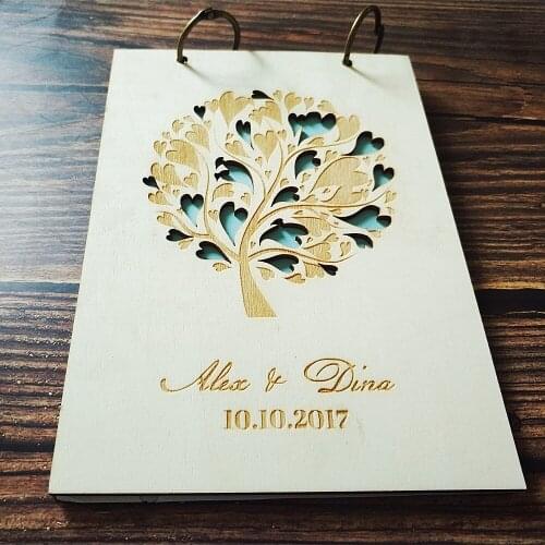Wood Personalized Custom Name Date Wedding Tree Guest Book Photo Booth Guestbook Rustic Photo Album Memory Engraved Guest Books