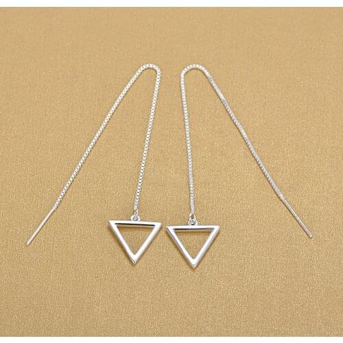 Elegant Simple Hollow Triangle Earrings Sterling Silver 925 Tassel Ear Line Earrings Jewelry 2018